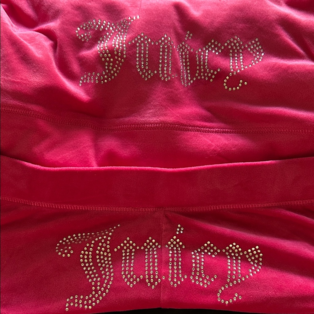 Juicy Couture Fuchsia Velour Logo Set with Crystal Studs